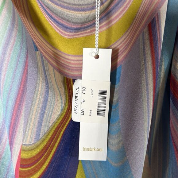Trina Turk Amaris Rainbow Reflections Off Shoulder Shift Dress Womens Sz 2 NEW - Picture 7 of 16